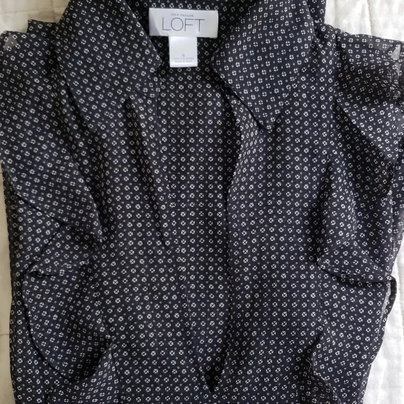 Loft Sheer Black Ruffle Blouse Long Sleeved - Picture 3 of 11